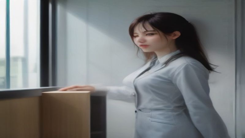 jm天堂概念插画：一扇温暖的门扉在静谧墙壁上微微开启，光从门缝中漫出